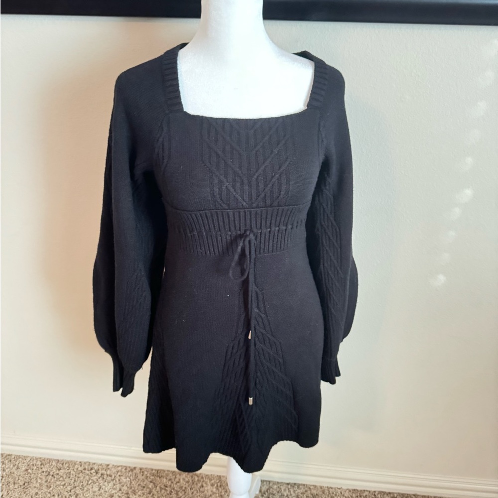 Free people black mini dress with rope bow in front